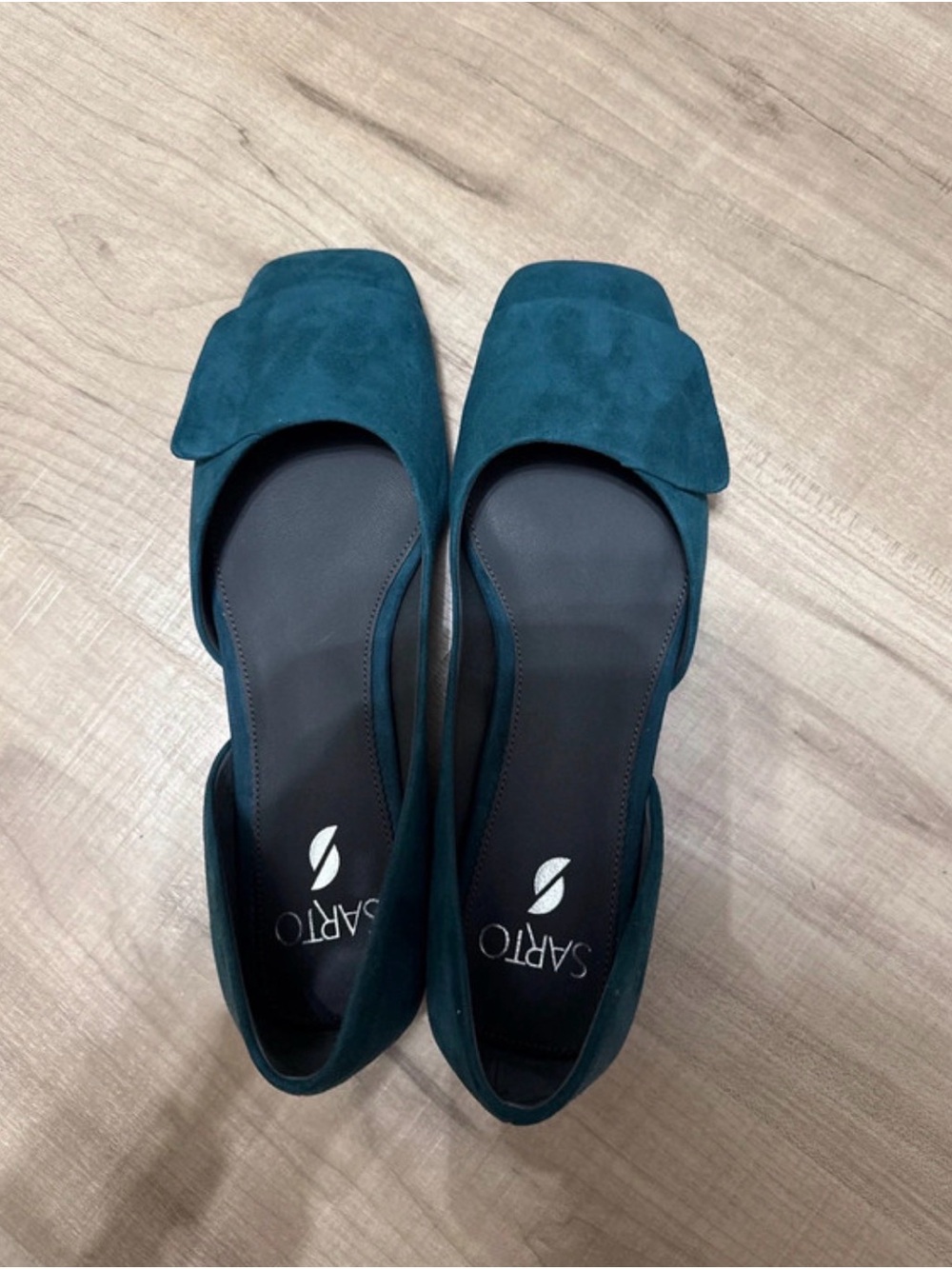 Franco Sarto Teal Suede Square-Toe Ballet Flats